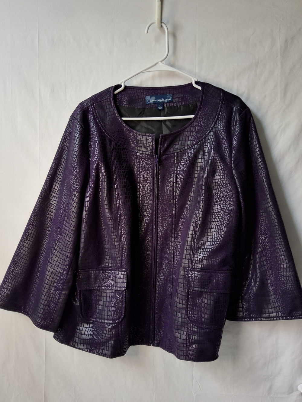 Susan Graver Deep‎ Purple Faux Croc Leather Jacket